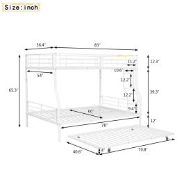 Full XL Over Queen Metal Bunk Bed with Trundle