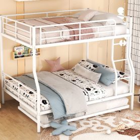 Full XL Over Queen Metal Bunk Bed with Trundle