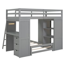 Twin Over Twin Bunk Bed With LED Light And USB Poarts
