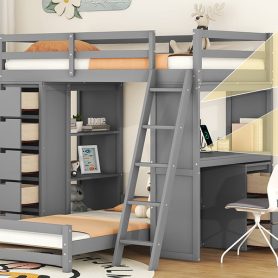 Twin Over Twin Bunk Bed With LED Light And USB Poarts