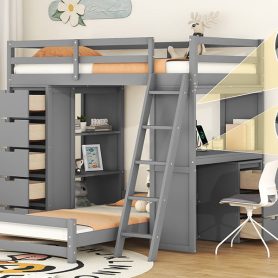 Twin Over Twin Bunk Bed With LED Light And USB Poarts