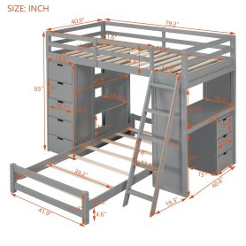 Twin Over Twin Bunk Bed With LED Light And USB Poarts