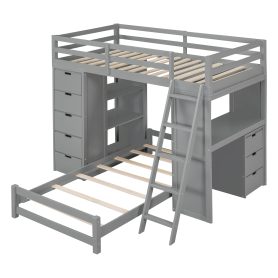 Twin Over Twin Bunk Bed With LED Light And USB Poarts