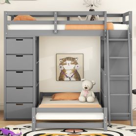 Twin Over Twin Bunk Bed With LED Light And USB Poarts