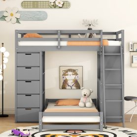 Twin Over Twin Bunk Bed With LED Light And USB Poarts