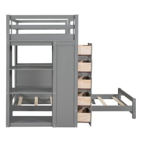 Twin Over Twin Bunk Bed With LED Light And USB Poarts
