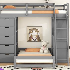 Twin Over Twin Bunk Bed With LED Light And USB Poarts