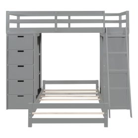 Twin Over Twin Bunk Bed With LED Light And USB Poarts