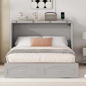 Full Size Wall Bed with drawer and a set of Sockets & USB Ports, Pulley Structure Design 35 Full Size Wall Bed with drawer and a set of Sockets & USB Ports, Pulley Structure Design