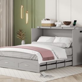 Queen Size Murphy Bed With Drawer And A Set Of Sockets & USB Ports