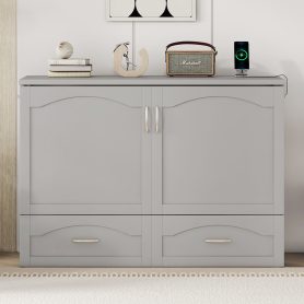 Full Size Wall Bed with drawer and a set of Sockets & USB Ports, Pulley Structure Design 30 Full Size Wall Bed with drawer and a set of Sockets & USB Ports, Pulley Structure Design