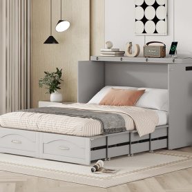 Full Size Wall Bed with drawer and a set of Sockets & USB Ports, Pulley Structure Design 31 Full Size Wall Bed with drawer and a set of Sockets & USB Ports, Pulley Structure Design