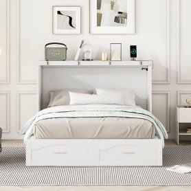 Full Size Wall Bed with drawer and a set of Sockets & USB Ports, Pulley Structure Design