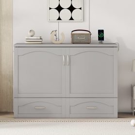 Full Size Wall Bed with drawer and a set of Sockets & USB Ports, Pulley Structure Design 36 Full Size Wall Bed with drawer and a set of Sockets & USB Ports, Pulley Structure Design