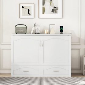 Full Size Wall Bed with drawer and a set of Sockets & USB Ports, Pulley Structure Design