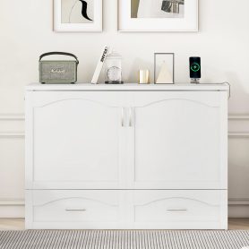 Full Size Wall Bed with drawer and a set of Sockets & USB Ports, Pulley Structure Design