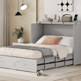Full Size Wall Bed with drawer and a set of Sockets & USB Ports, Pulley Structure Design 34 Full Size Wall Bed with drawer and a set of Sockets & USB Ports, Pulley Structure Design