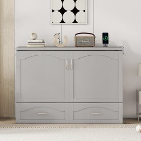 Full Size Wall Bed with drawer and a set of Sockets & USB Ports, Pulley Structure Design 33 Full Size Wall Bed with drawer and a set of Sockets & USB Ports, Pulley Structure Design