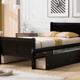 Twin Size Wood Platform Bed with 4 Drawers and Streamlined Headboard & Footboard