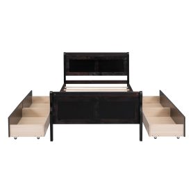 Twin Size Wood Platform Bed with 4 Drawers and Streamlined Headboard & Footboard