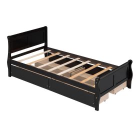 Twin Size Wood Platform Bed with 4 Drawers and Streamlined Headboard & Footboard