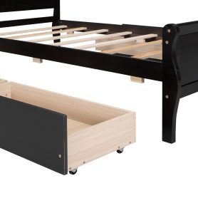 Twin Size Wood Platform Bed with 4 Drawers and Streamlined Headboard & Footboard