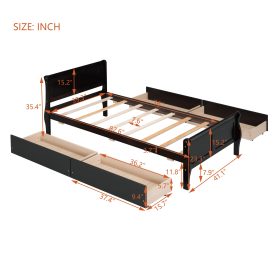 Twin Size Wood Platform Bed with 4 Drawers and Streamlined Headboard & Footboard