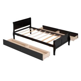 Twin Size Wood Platform Bed with 4 Drawers and Streamlined Headboard & Footboard