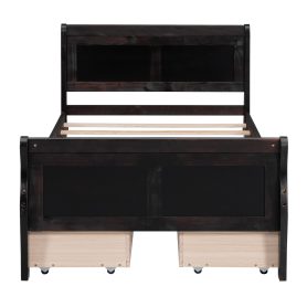 Twin Size Wood Platform Bed with 4 Drawers and Streamlined Headboard & Footboard