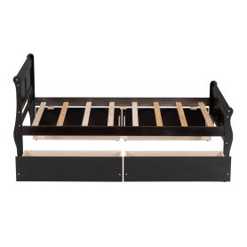 Twin Size Wood Platform Bed with 4 Drawers and Streamlined Headboard & Footboard