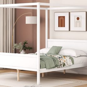 Queen Size Canopy Platform Bed with Headboard and Footboard,Slat Support Leg