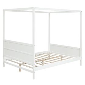 Queen Size Canopy Platform Bed with Headboard and Footboard,Slat Support Leg