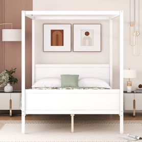 Queen Size Canopy Platform Bed with Headboard and Footboard,Slat Support Leg