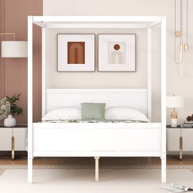 Queen Size Canopy Platform Bed with Headboard and Footboard,Slat Support Leg