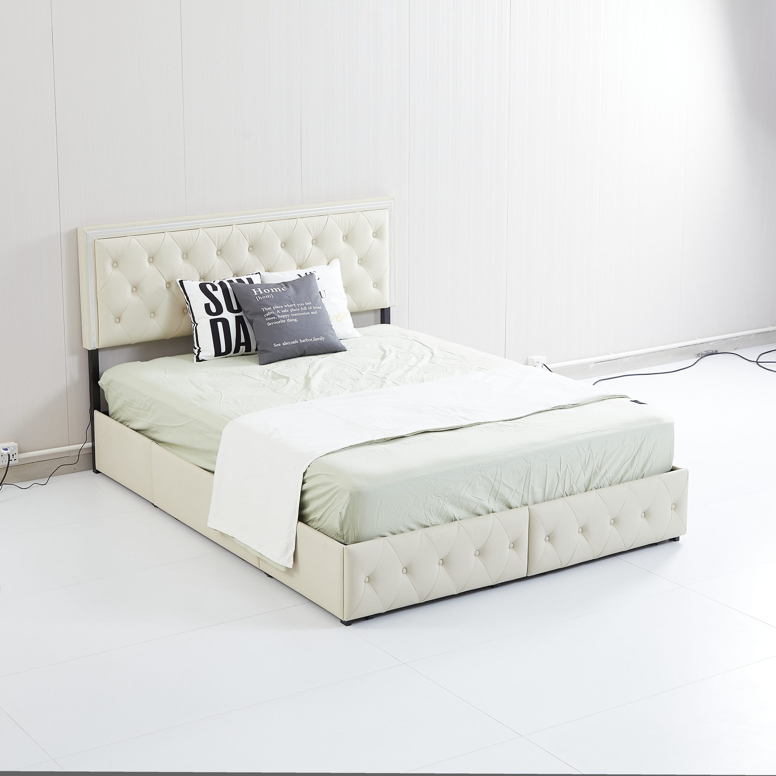 Queen Upholstered Bed Frame with 4 Storage Drawers