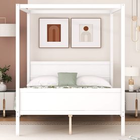 Queen Size Canopy Platform Bed with Headboard and Footboard,Slat Support Leg