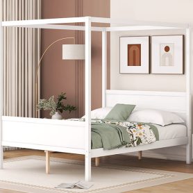 Queen Size Canopy Platform Bed with Headboard and Footboard,Slat Support Leg