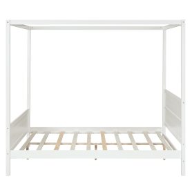 Queen Size Canopy Platform Bed with Headboard and Footboard,Slat Support Leg