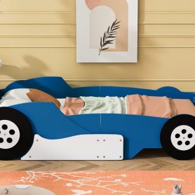 Full Size Race Car-Shaped Platform Bed With Wheels