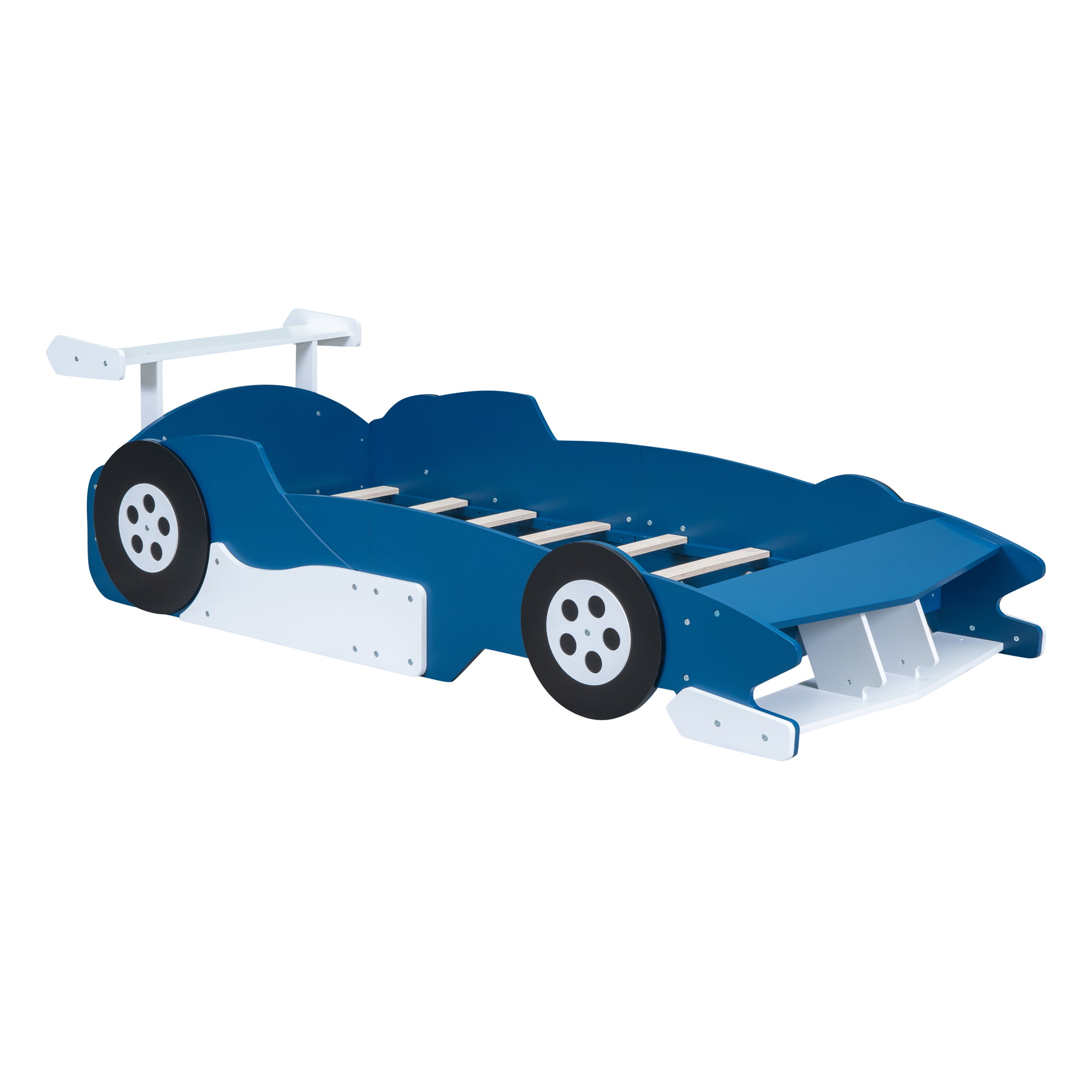 Race Car-Shaped Platform Bed with Wheels, Twin Size 6 Race Car-Shaped Platform Bed with Wheels, Twin Size