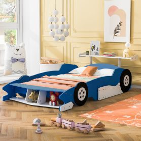 Full Size Race Car-Shaped Platform Bed With Wheels