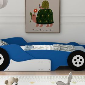 Race Car-Shaped Platform Bed with Wheels, Twin Size 39 Race Car-Shaped Platform Bed with Wheels, Twin Size