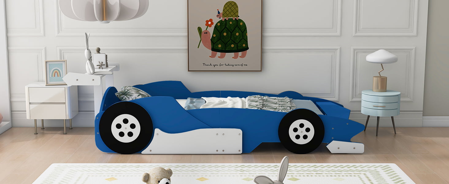 Race Car-Shaped Platform Bed with Wheels, Twin Size 21 Race Car-Shaped Platform Bed with Wheels, Twin Size