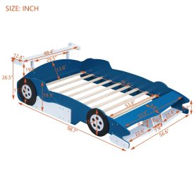 Full Size Race Car-Shaped Platform Bed With Wheels