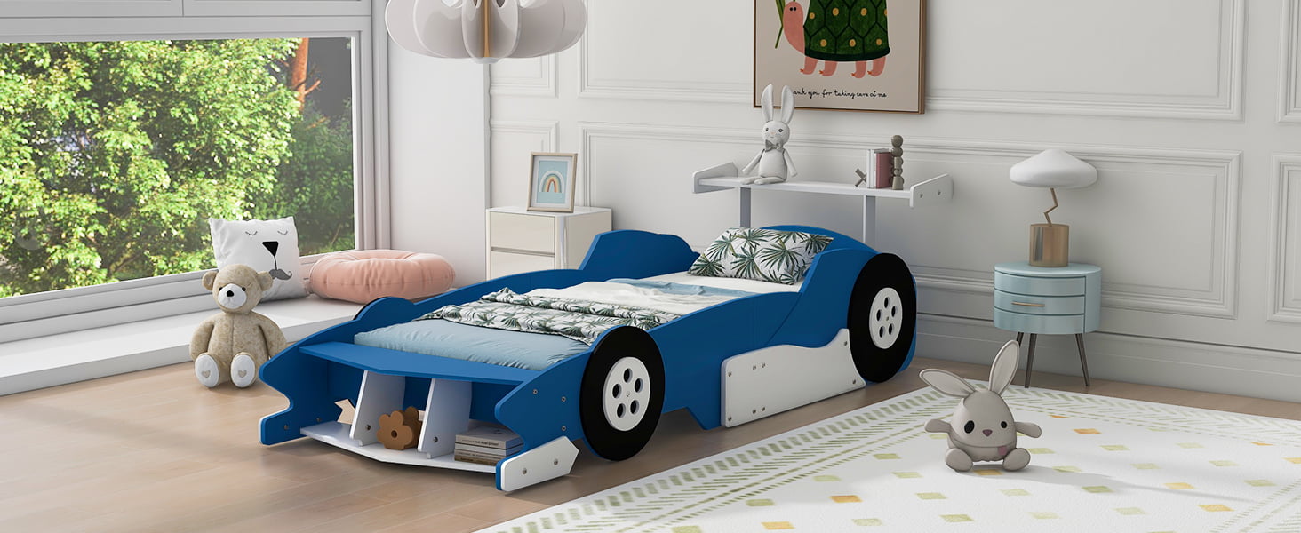 Race Car-Shaped Platform Bed with Wheels, Twin Size 20 Race Car-Shaped Platform Bed with Wheels, Twin Size