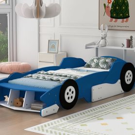 Race Car-Shaped Platform Bed with Wheels, Twin Size 37 Race Car-Shaped Platform Bed with Wheels, Twin Size