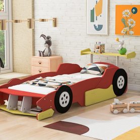 Twin Size Race Car-Shaped Platform Bed With Wheels