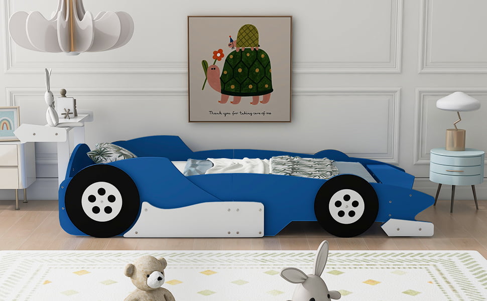 Race Car-Shaped Platform Bed with Wheels, Twin Size 18 Race Car-Shaped Platform Bed with Wheels, Twin Size