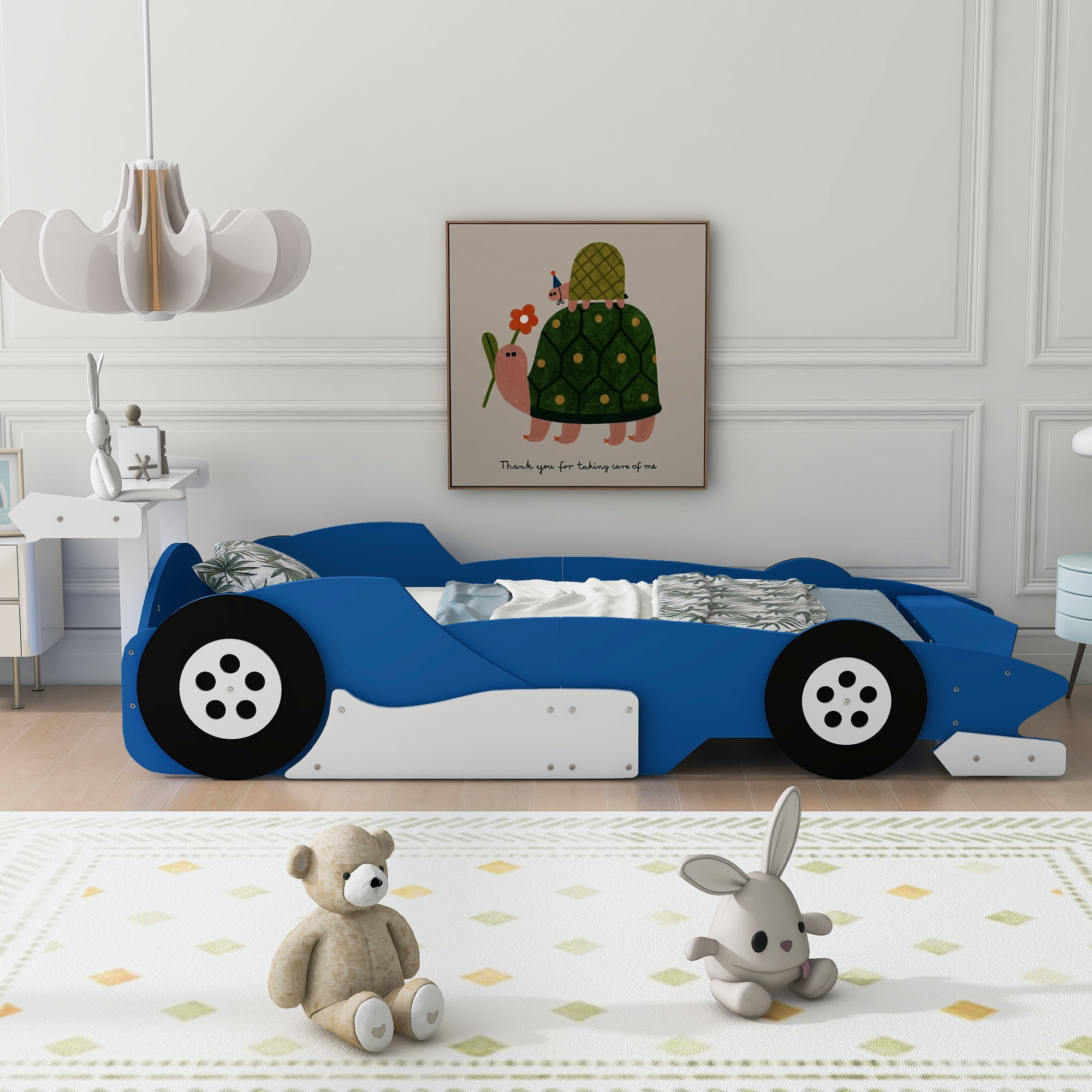 Race Car-Shaped Platform Bed with Wheels, Twin Size 4 Race Car-Shaped Platform Bed with Wheels, Twin Size