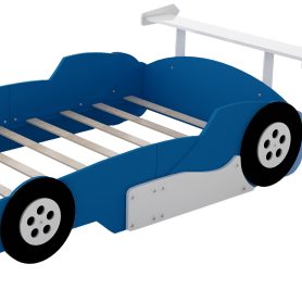 Full Size Race Car-Shaped Platform Bed With Wheels
